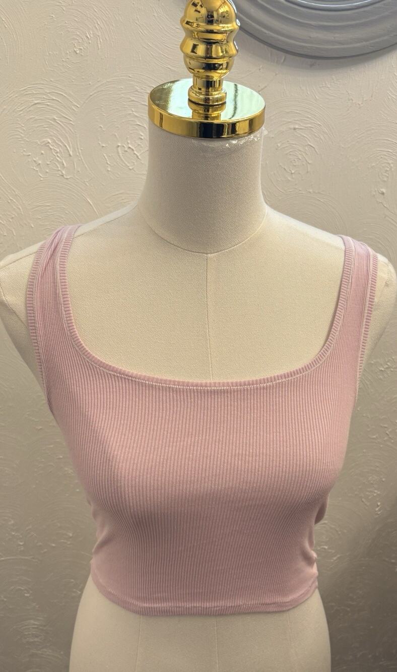 Skims Pink Ribbed Cropped Tank Top Women’s Medium